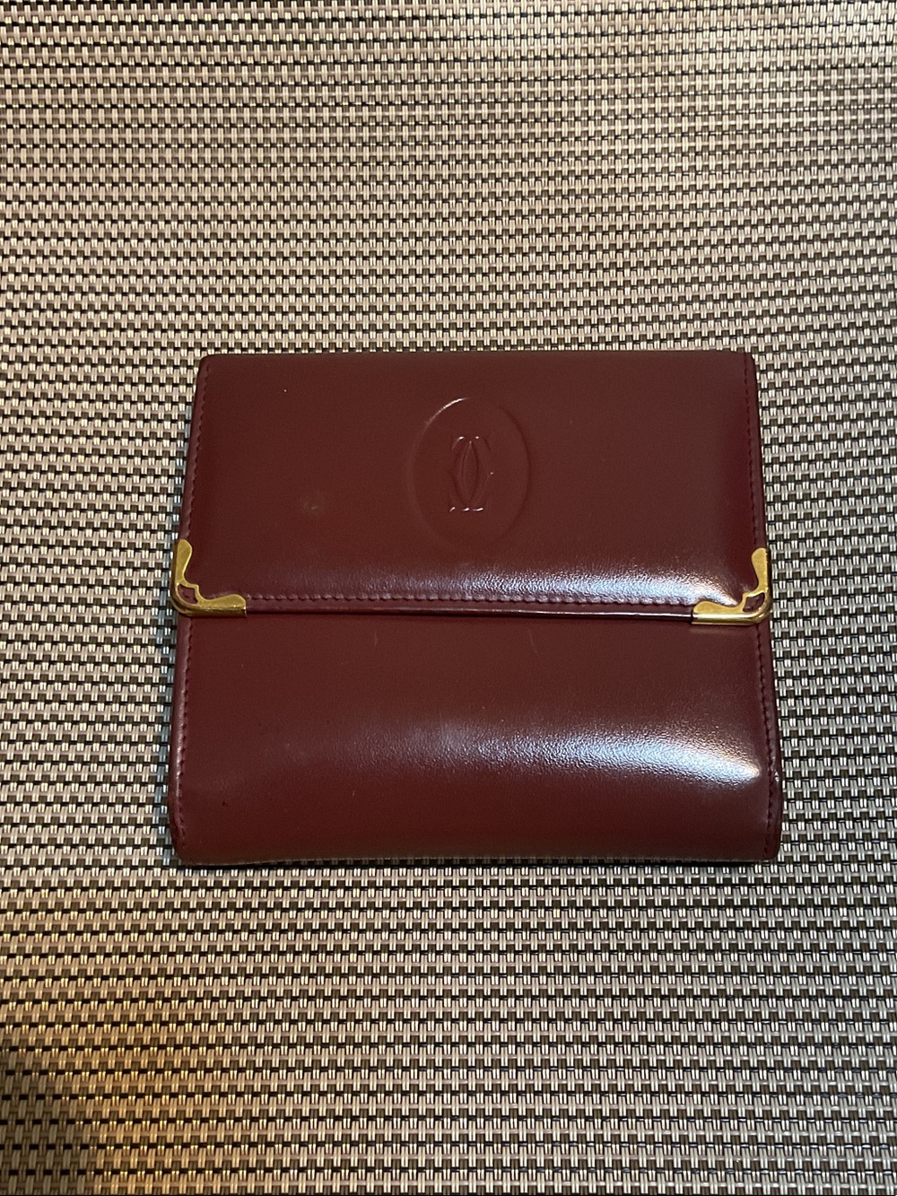 Cartier Burgundy Leather Wallet with Gold Corner Accents